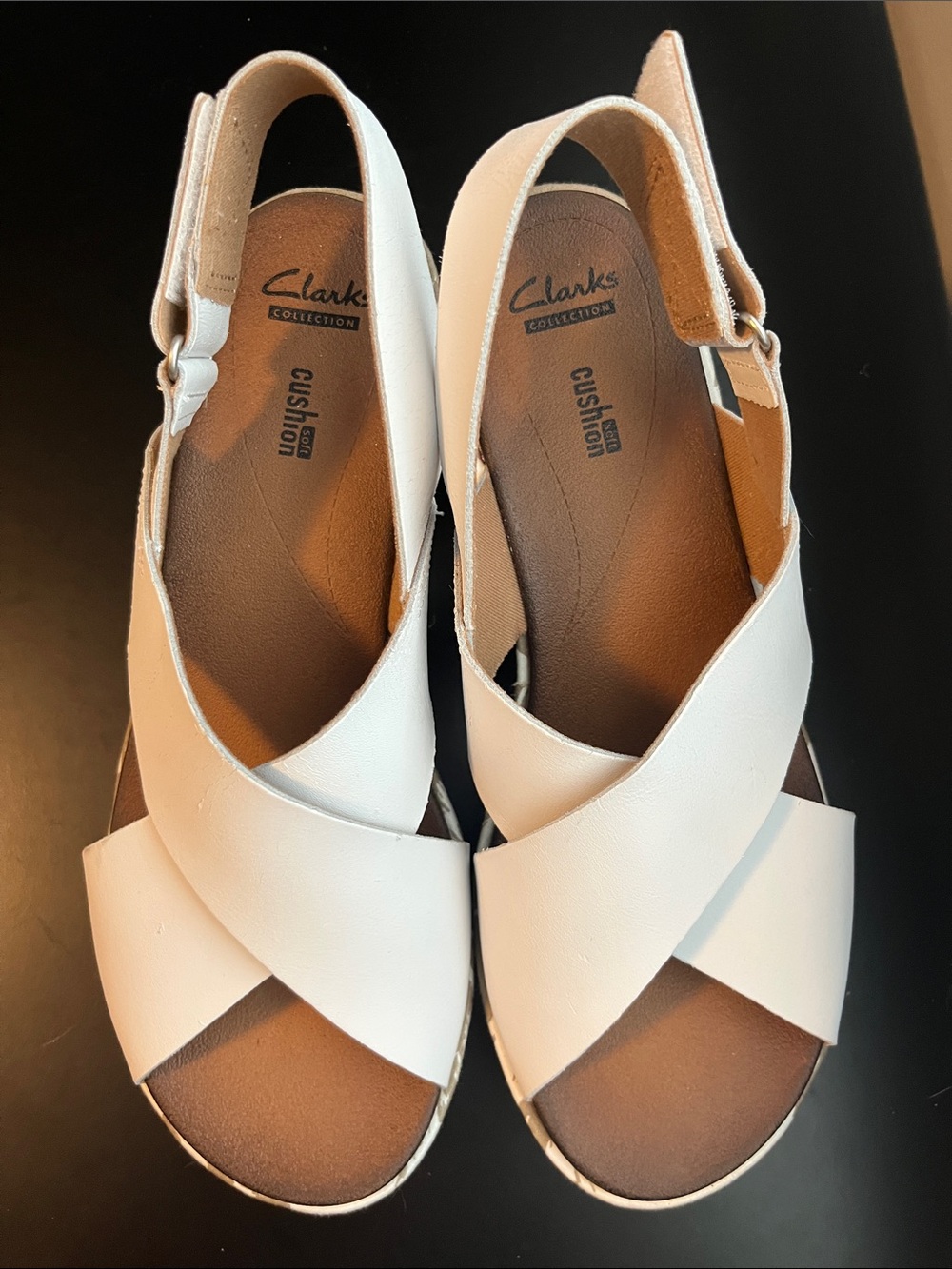 Clarks White Leather Cross-Strap Wedge Sandals - Picture 2 of 10
